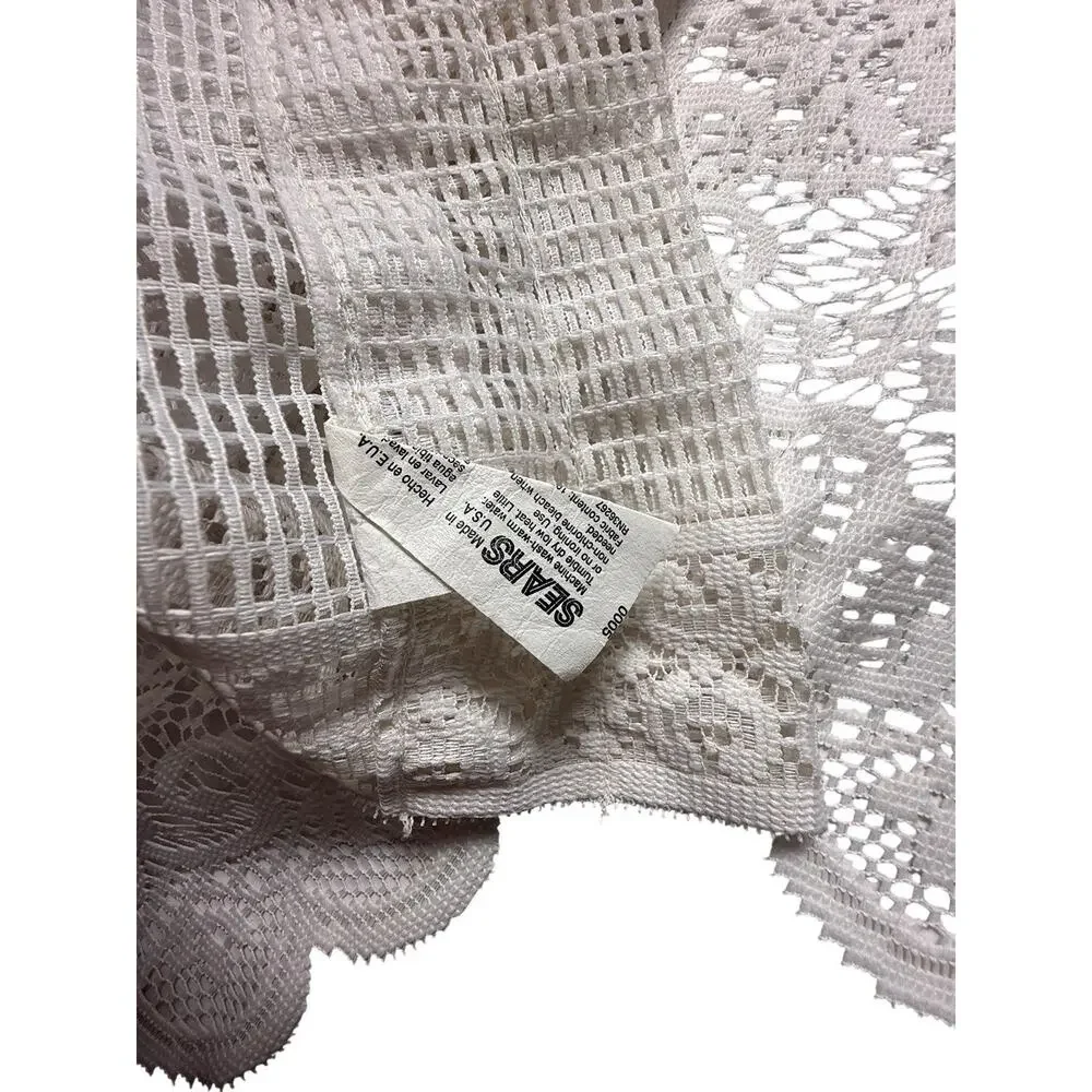Pair Vintage Sear Swag Valances White Lace Short Curtains Left & Right Scalloped
